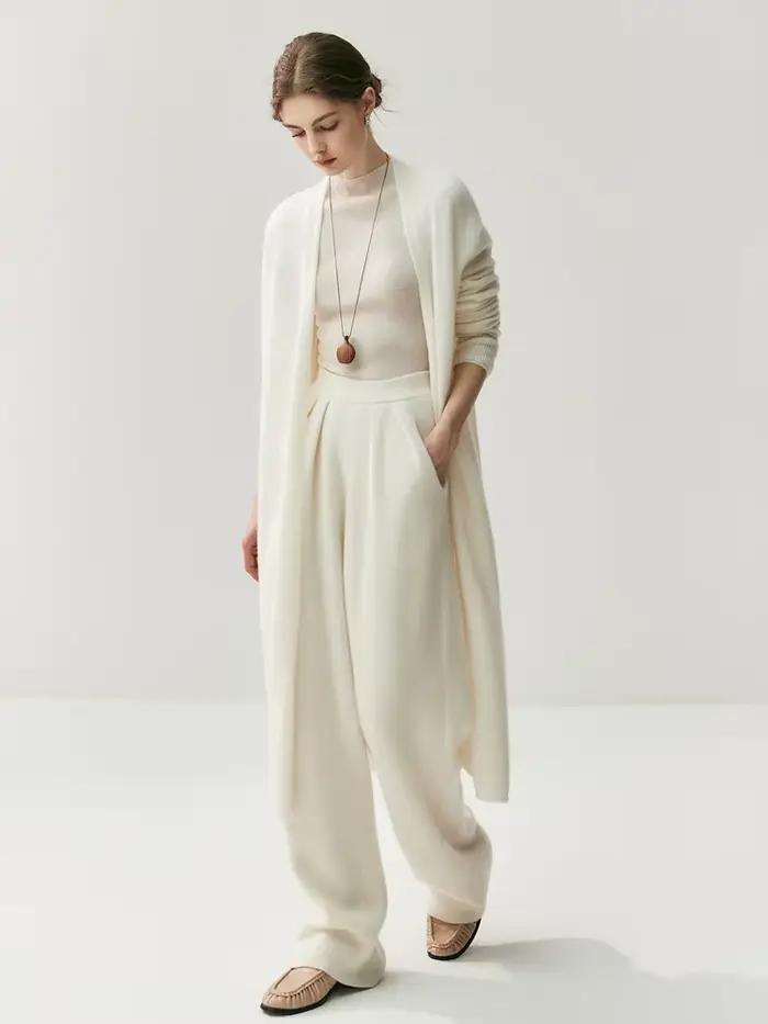 CHICUU femmes Long Cardigan pull 100% cachemire tricots point ouvert décontracté Simple Long Cardiga