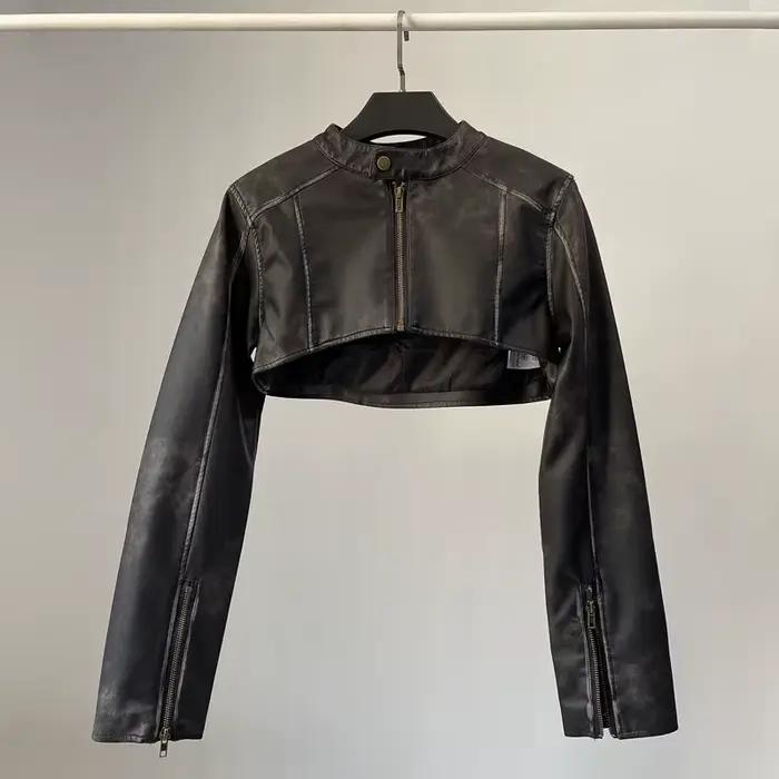 YOZOU-Veste de Motard en Faux Cuir PU pour Femme, Manteau Court à Fermeture Éclair, Tenues Rave, Str