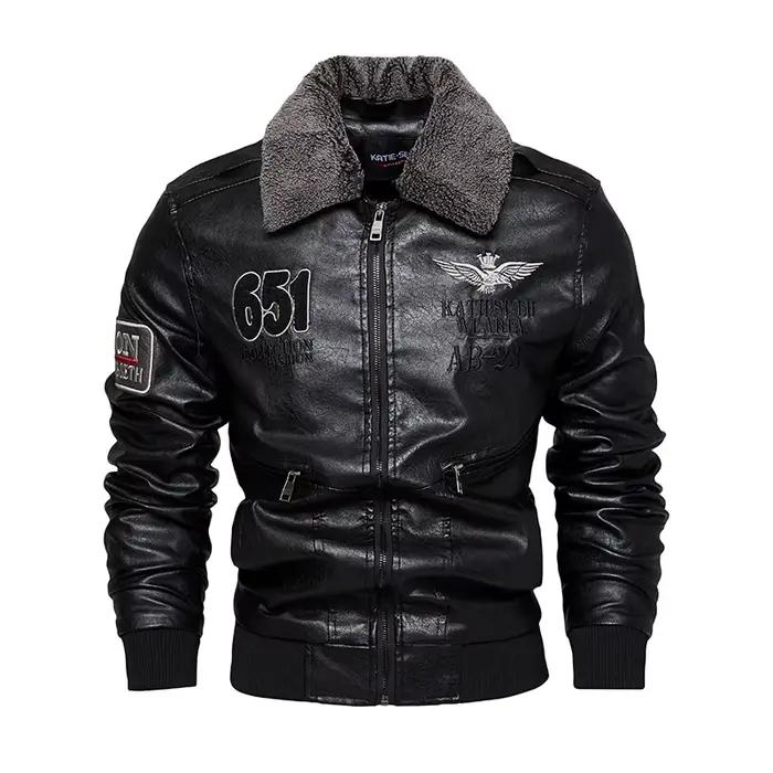 Moto Vestes pour Hommes En Automne/Hiver Mode Casual En Cuir Brodé Veste Aviateur En Hiver Velours P