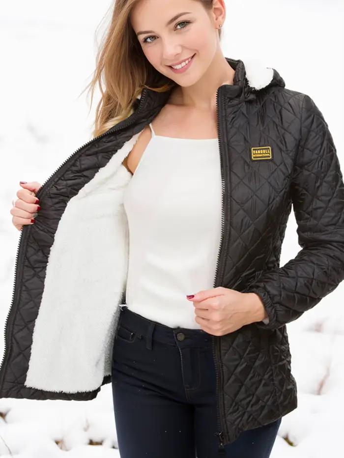 Manteau d'hiver à capuche solide pour femme, parka à manches longues, chaud et décontracté