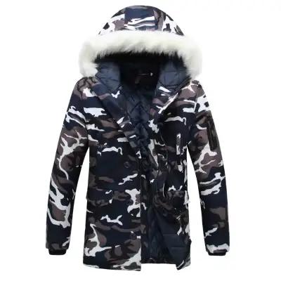 Vestes Parkas en duvet de Camouflage pour hommes, manteau à capuche, col en fourrure, parka d'hiver,