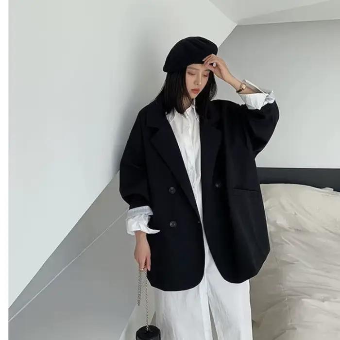 Blazer surdimensionné à manches longues pour femme, costume noir, Streetwear coréen Chic, veste ampl