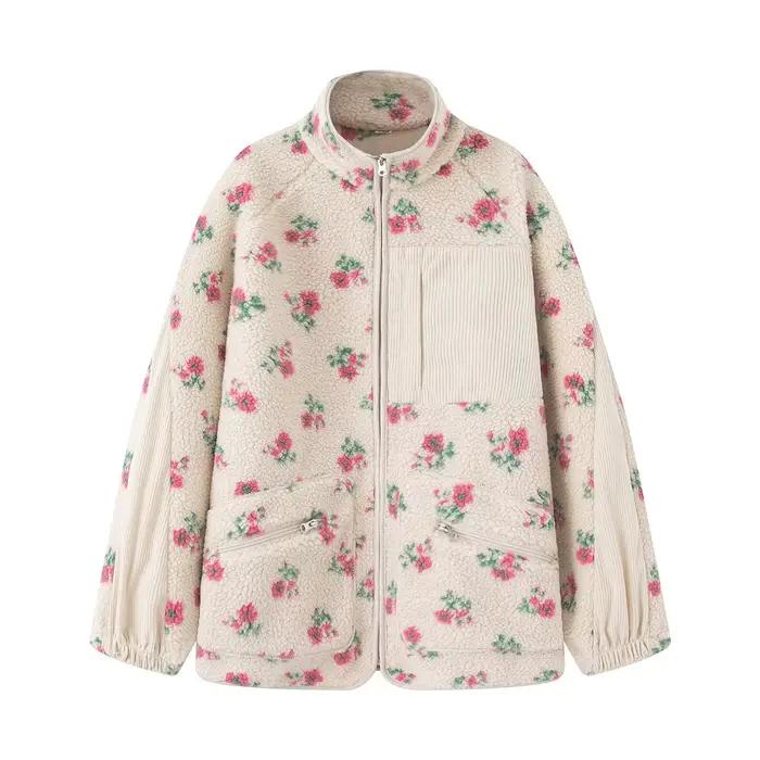 Vestes polaires femmes manteau à fleurs hiver à manches longues vêtements d'extérieur 2025 décontrac