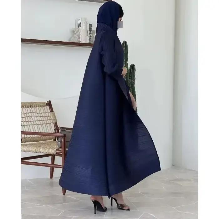 Abaya musulman noir Simple banlieue mode plissée ample longue Trench manteau veste 2024 automne nouv