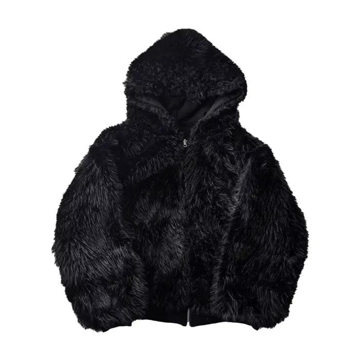 Manteau Parka surdimensionné en fausse fourrure pour homme, épais et chaud, noir, réversible, avec c
