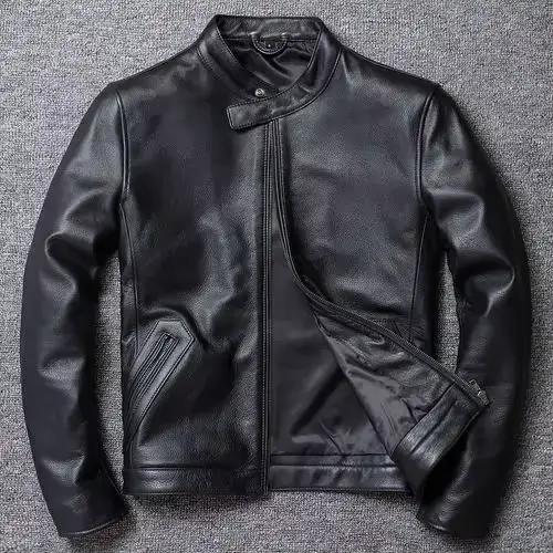 Veste de moto en cuir véritable pour homme, manteau vintage en peau de mouton, cuir de vachette, gra