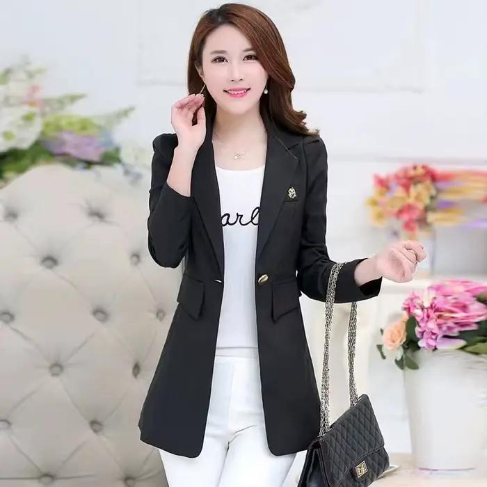 Nouveau Blazer Femme Printemps-Automne 2026 – Veste Unie à Bouton Unique Mi-Longue, Coupe Slim, Gran