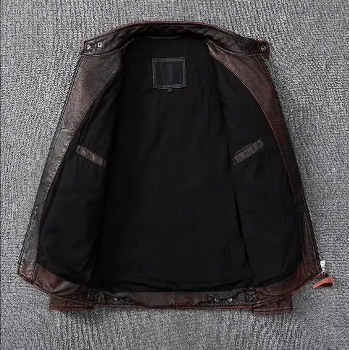 Veste en cuir véritable pour hommes, manteau marron vintage, style motard classique, court, mince, d