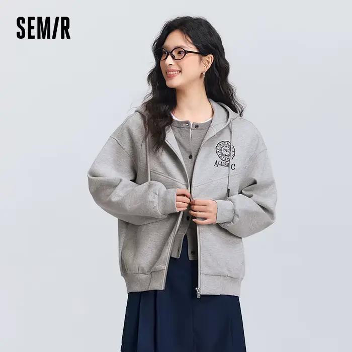 Veste Semir pour femme à capuche brodée style universitaire, nouvelle collection printemps 2025, cou
