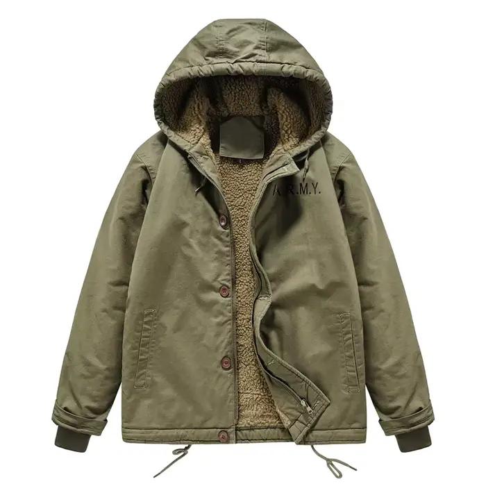 Veste d'hiver pour hommes en plein air décontracté coupe-vent à capuche ample doublé polaire épaissi