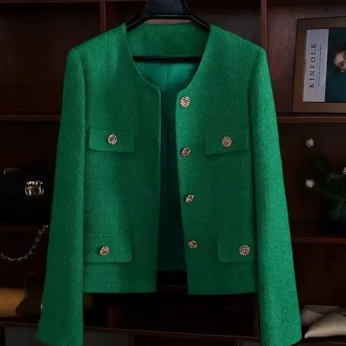 Veste courte noire pour femmes printemps et automne 2025, nouveau costume, veste courte, Blazer vert