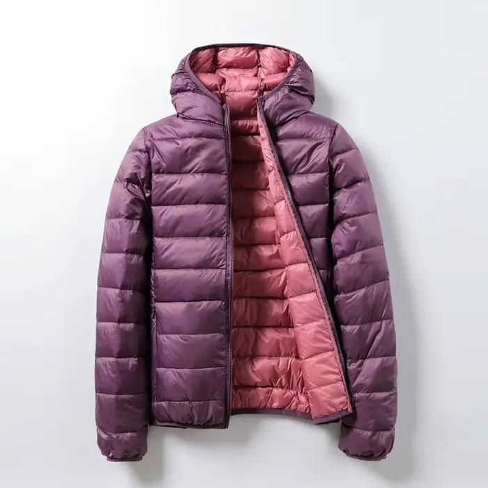 90% Ultra-léger mince doudoune femmes automne hiver Double face court chaud blanc canard vers le bas