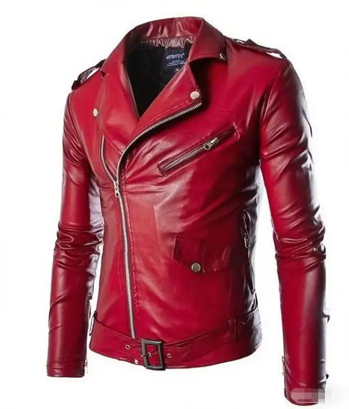 Veste décontractée pour hommes, coupe cintrée, manteau de couleur unie en simili cuir avec fermeture