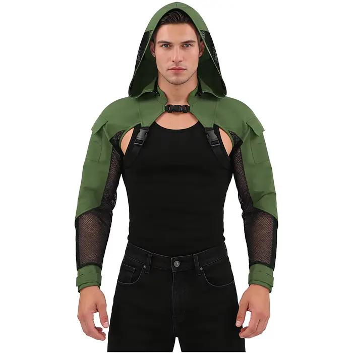 Veste tactique originale pour homme, coupe courte, à capuche, en maille filet, à manches longues, avec protection d'épaule, pour activités de plein air