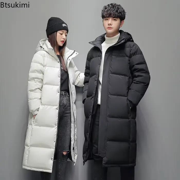 2026 Nouveaux hommes doudoune mode mince chaud longues vestes rembourrées en coton Style coréen à capuche Couple manteaux hiver loisirs Parkas