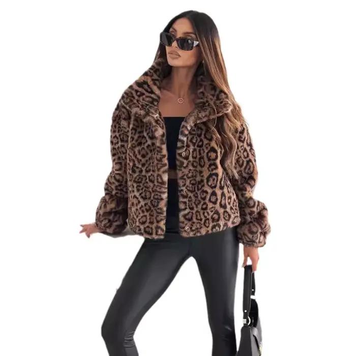 Femmes veste imprimée léopard épais chaude manteau cardigan col rabattu streetwear hiver 2025 vestes d'extérieur pour femmes automne hiver office casual