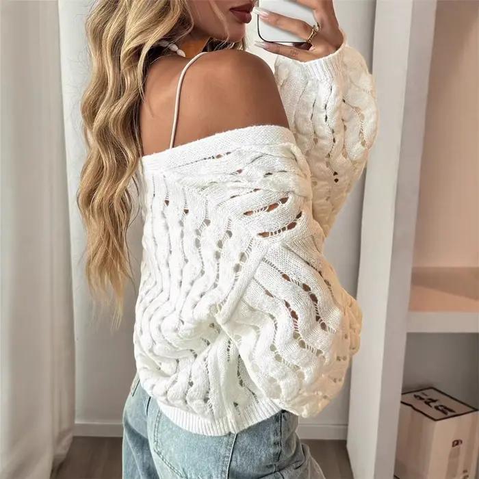 Veste tricotée avec boutons creux décontractés
