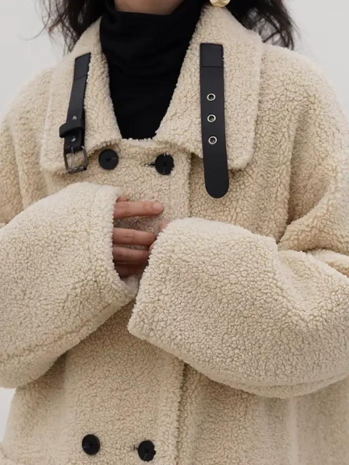 Lautaro-Manteau long réversible en fausse peau de mouton pour femme