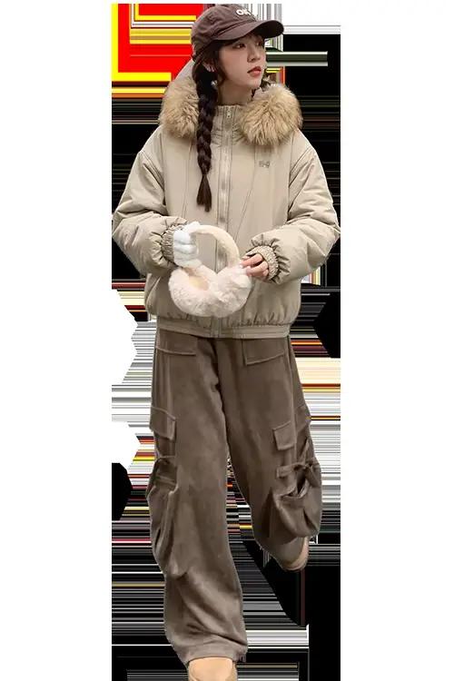 Veste matelassurera à capuche avec col en fourrure pour femmes