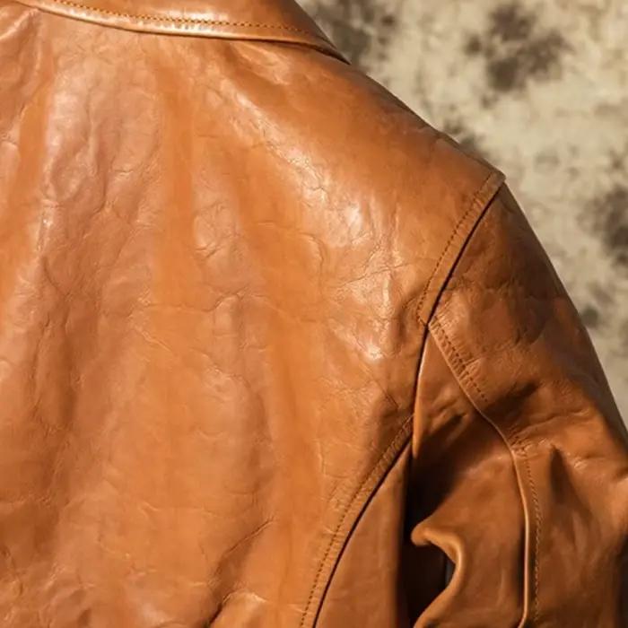 Veste d'automne en cuir Orange pour hommes, Style rétro, grande taille 4XL, véritable cuir de vache naturel, col rabattu, manteau en cuir