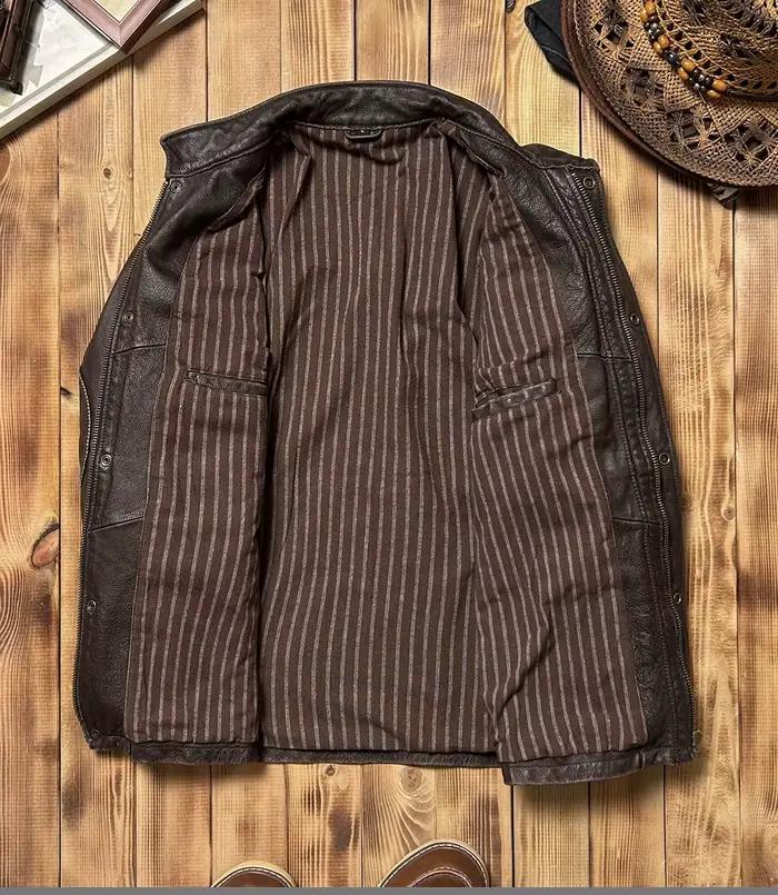 Veste en cuir de vachette véritable pour homme