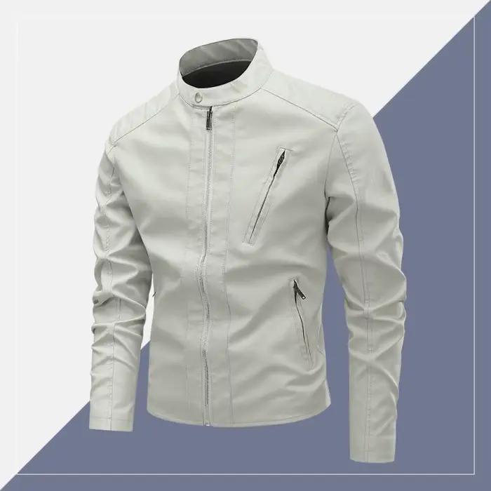 Veste en cuir synthétique pour hommes décontractée et tendance, coupe ajustée, style moderne, col rabattu, polyester doublure, fermeture éclair, pour les jours de pluie, balades en ville et motos, offerte pour les occasions spéciales