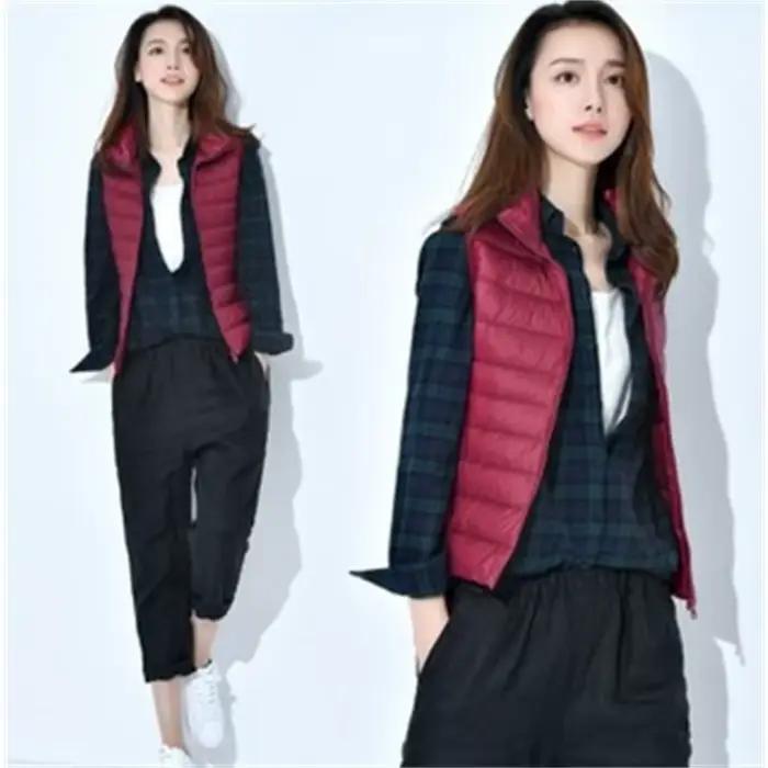 Vêtements pour femmes doudoune légère gilet chaud sans col duvet de canard blanc mince col rond