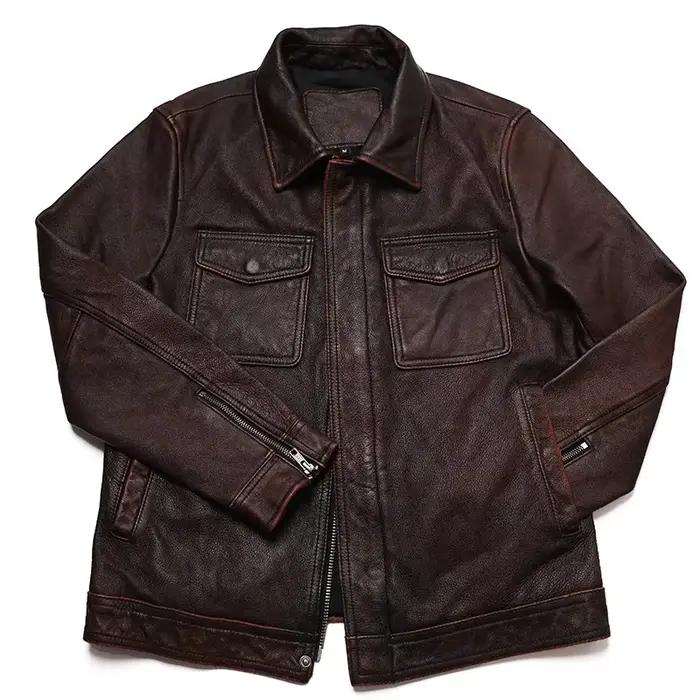 Veste en cuir véritable vintage pour hommes