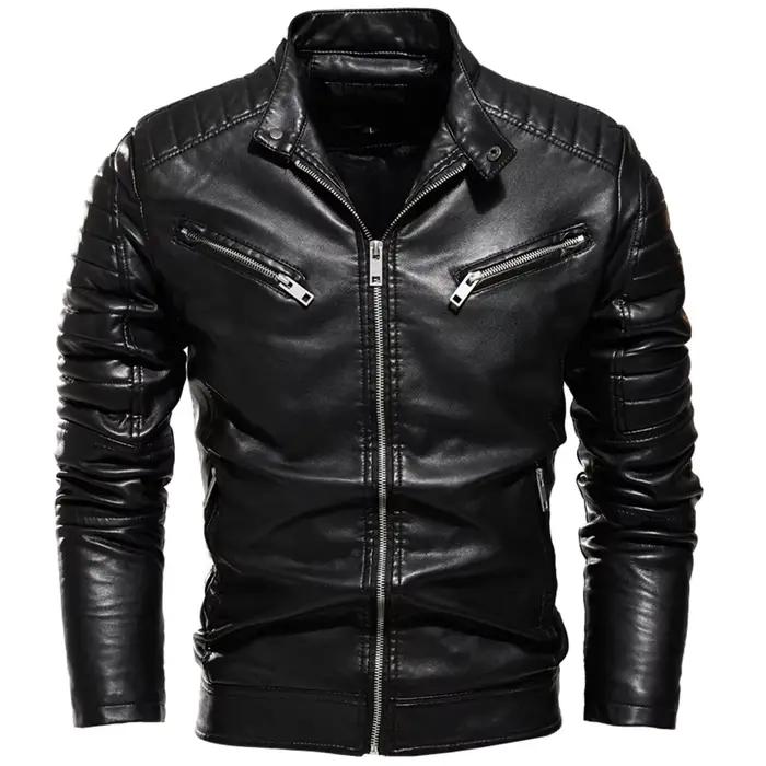 Veste d'hiver en cuir noir pour homme
