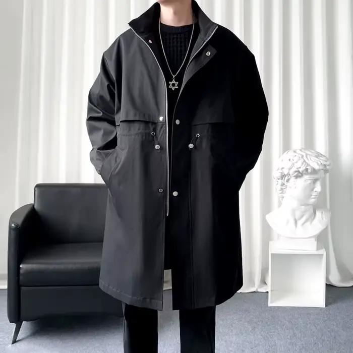 Manteau coupe-vent à col montant pour hommes, trench-coat, beau, streetwear, mode masculine, nouveau, coréen, automne