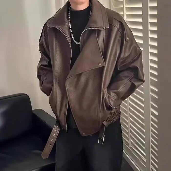 Blouson en cuir pour homme style motard à double col