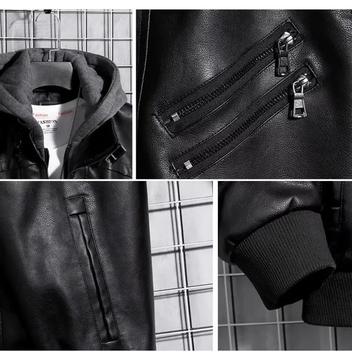 Veste en cuir à capuche pour hommes