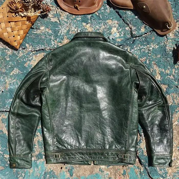 Veste en cuir vert d'automne pour hommes