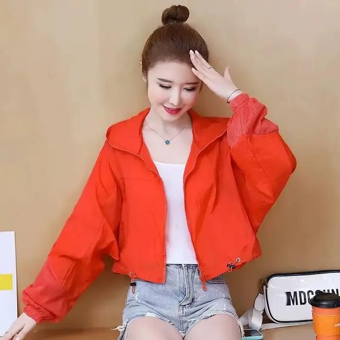 Veste féminine mince à capuche pour printemps et été, protection solaire, fermeture éclair ample, style décontracté, vêtements d'extérieur