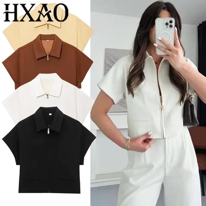 HXAO femmes vestes nouveaux vêtements d'extérieur fermeture éclair solide manteaux recadrée veste à manches courtes