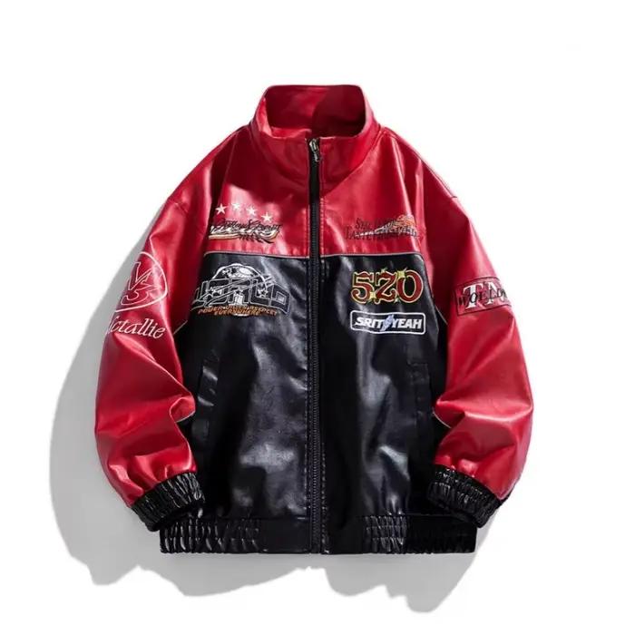 Veste en cuir homme broderie lettre Biker