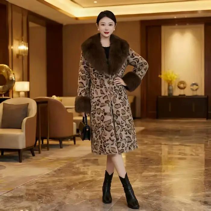Manteau en fausse fourrure pour femme, imprimé léopard, chaud et épais, veste de luxe pour l'automne et l'hiver, vêtements féminins