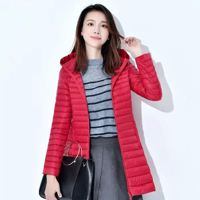 Hiver léger doudoune femmes mi-longue blanc canard vers le bas manteau femme Portable coupe ajustée mode vêtements d'extérieur JK-070