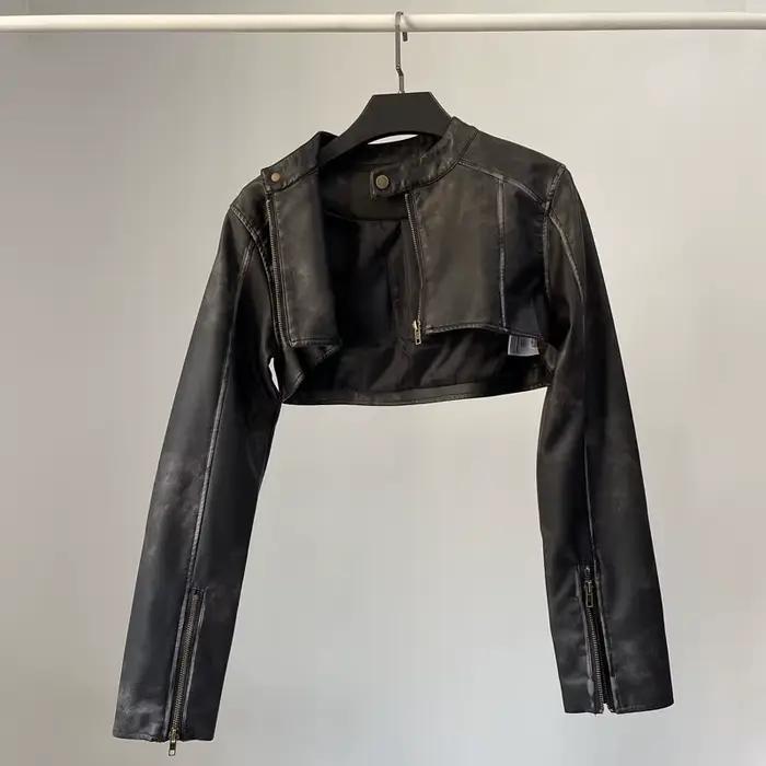 Veste de Motard en Faux Cuir PU pour Femme