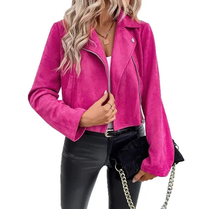 Veste de motard INPETAL en polyester multicolore pour femmes, courte, asymétrique, fermeture éclair, streetwear, vêtements d'extérieur d'automne et d'hiver pour festival de musique