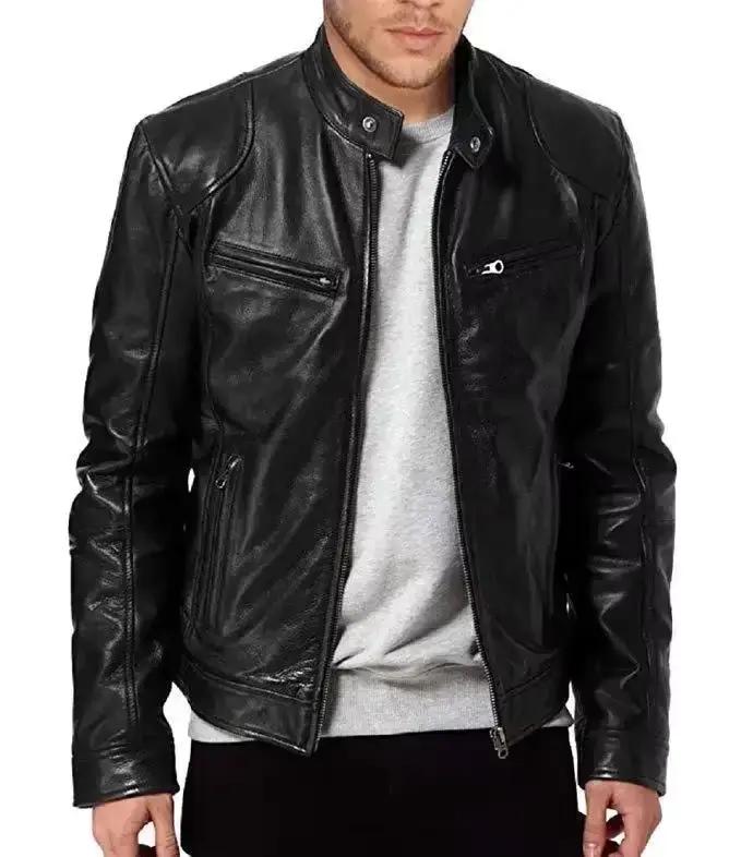 Veste en cuir pour hommes Bomber moto motard