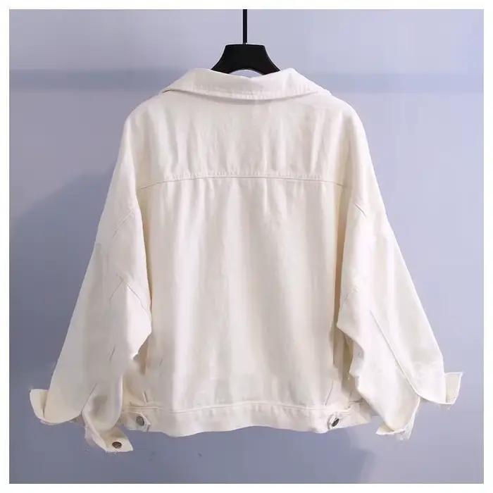 Veste en jean blanche pour femme, style décontracté, coupe ample, manches longues, col polo, confortable, polyvalente pour toutes les saisons et occasions