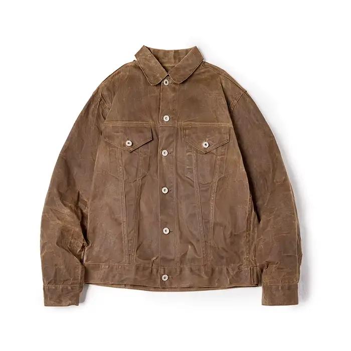 Veste rétro cirée à l'huile pour homme, style safari, toile de coton, résistante au vent et à l'eau, vêtement d'extérieur polyvalent pour occasions quotidiennes et activités户外活动 请将上面的文本转换为中文，保持HTML结构不变，并确保内容准确反映原始英文描述中的产品特性。