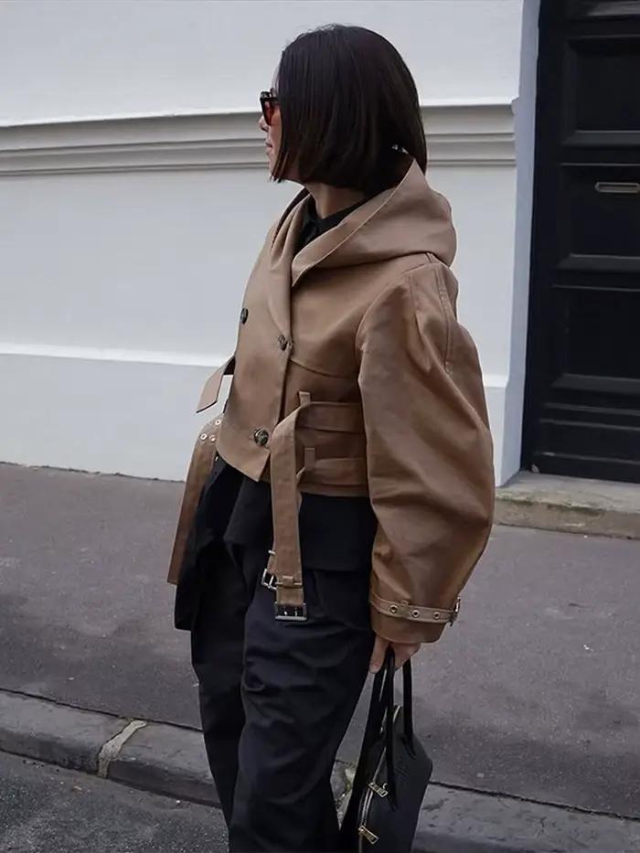 Veste courte à capuche Chin.Sweety polyvalente et chic pour femmes occassions décontractées et semi-formelles