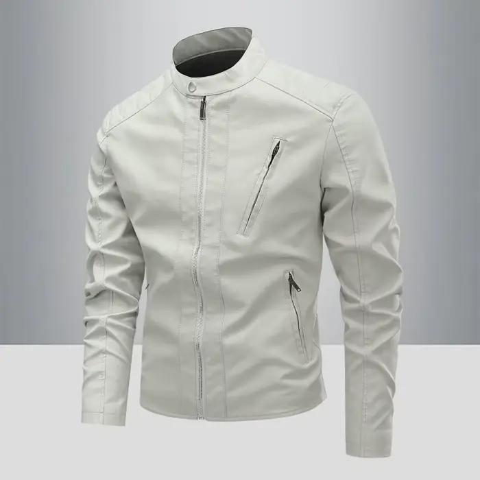 Veste en cuir synthétique pour hommes décontractée et tendance, coupe ajustée, style moderne, col rabattu, polyester doublure, fermeture éclair, pour les jours de pluie, balades en ville et motos, offerte pour les occasions spéciales