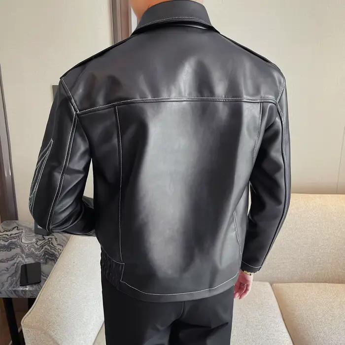 Nouvelle veste en simili cuir décontractée et élégante pour hommes, avec broderie et poches zippées pour l'automne et l'hiver
