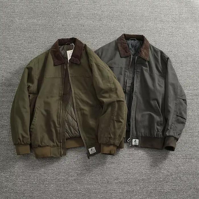 Veste cargo décontractée en velours côtelé avec col patchwork pour hommes, saison automne et hiver, style vintage américain