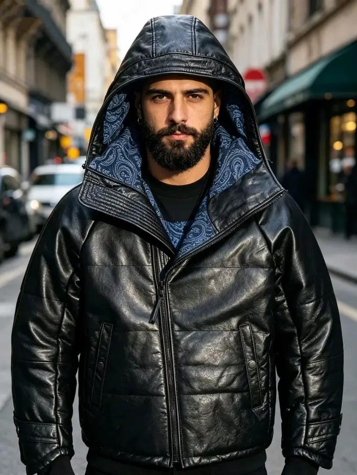 Veste d'hiver noire à capuche en duvet pour homme
