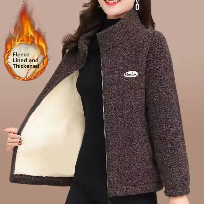 Veste en velours d'agneau épaissi pour automne et hiver, style décontracté, doublure polaire, coupe ample, plusieurs couleurs et tailles disponibles pour femmes