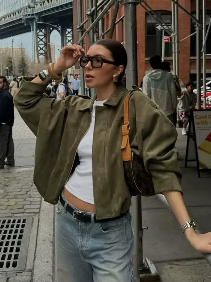Veste en daim vert pour femmes